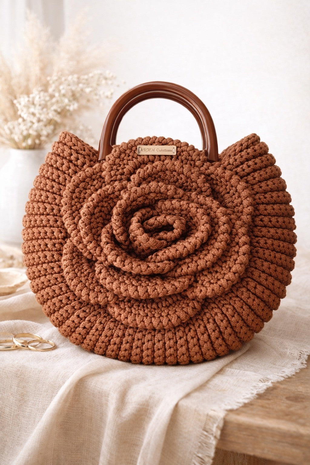 Fleur d Ambre sac cabas détail anses bois