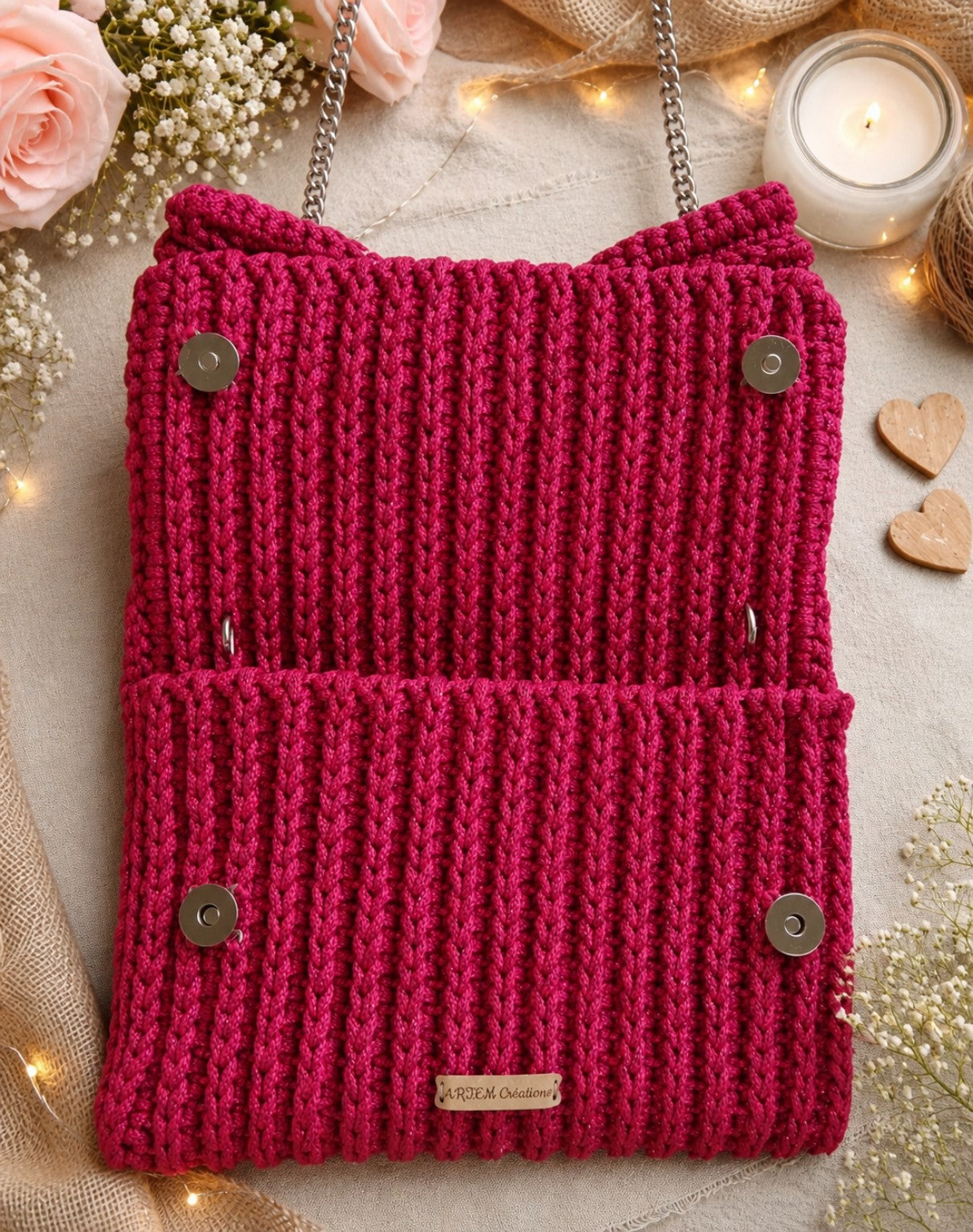 Rosabella pochette framboise scintillant vue de face