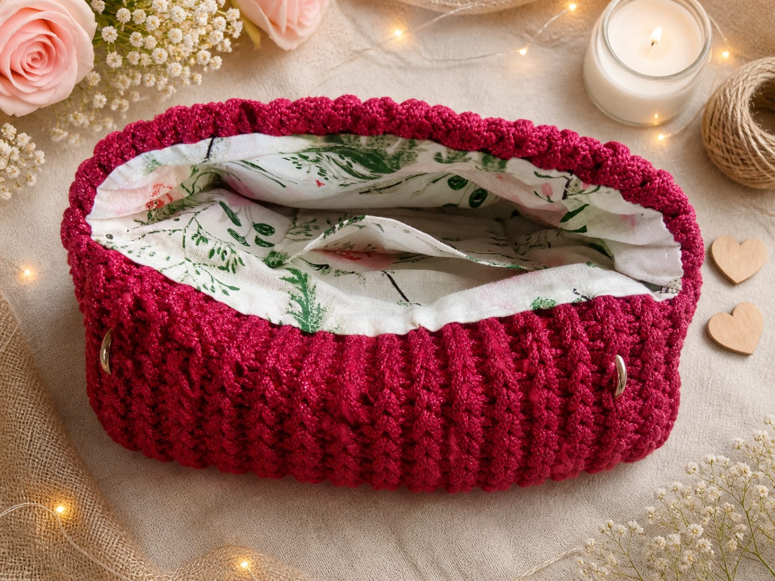 Rosabella pochette framboise détail noeud crochet