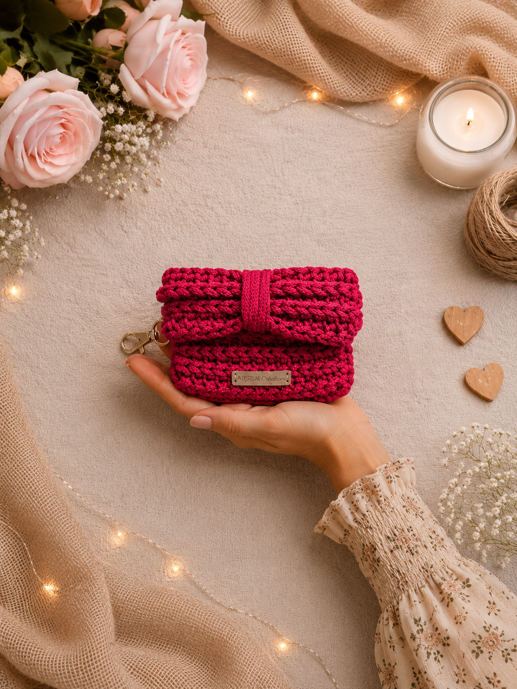 Ruby porte-monnaie framboise détail noeud