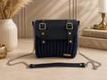 Stella sac bandoulière bleu velvet cuir effet tressé crochet fait main ArtemCréations