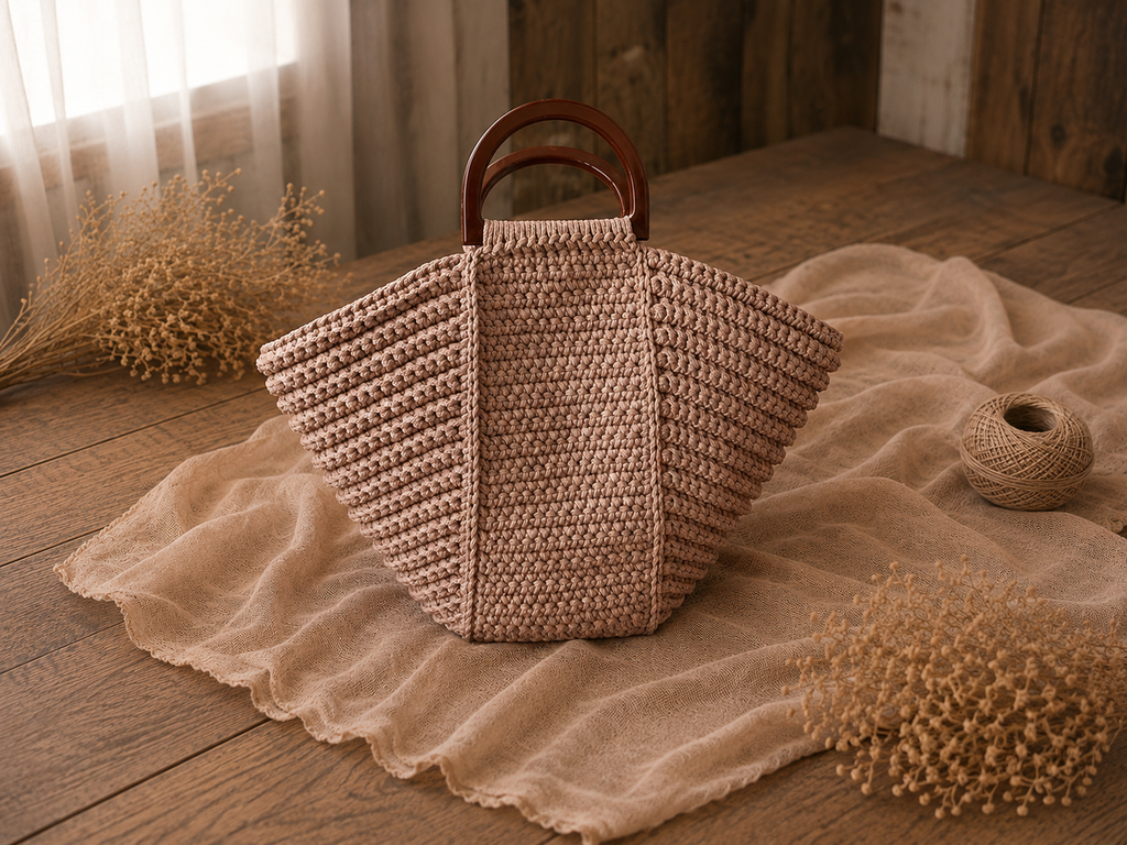 Sabléa sac cabas beige biscuit vue de côté crochet artisanal