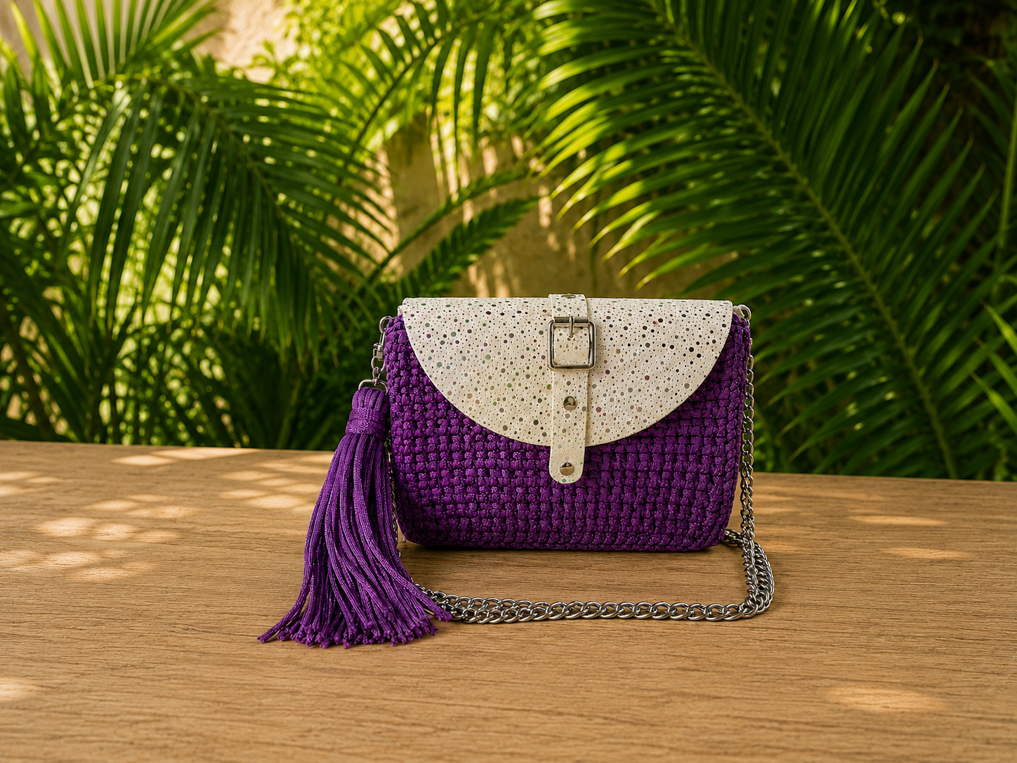 Luna Éclat sac bandoulière ultra violet pailleté crochet fait main ArtemCréations
