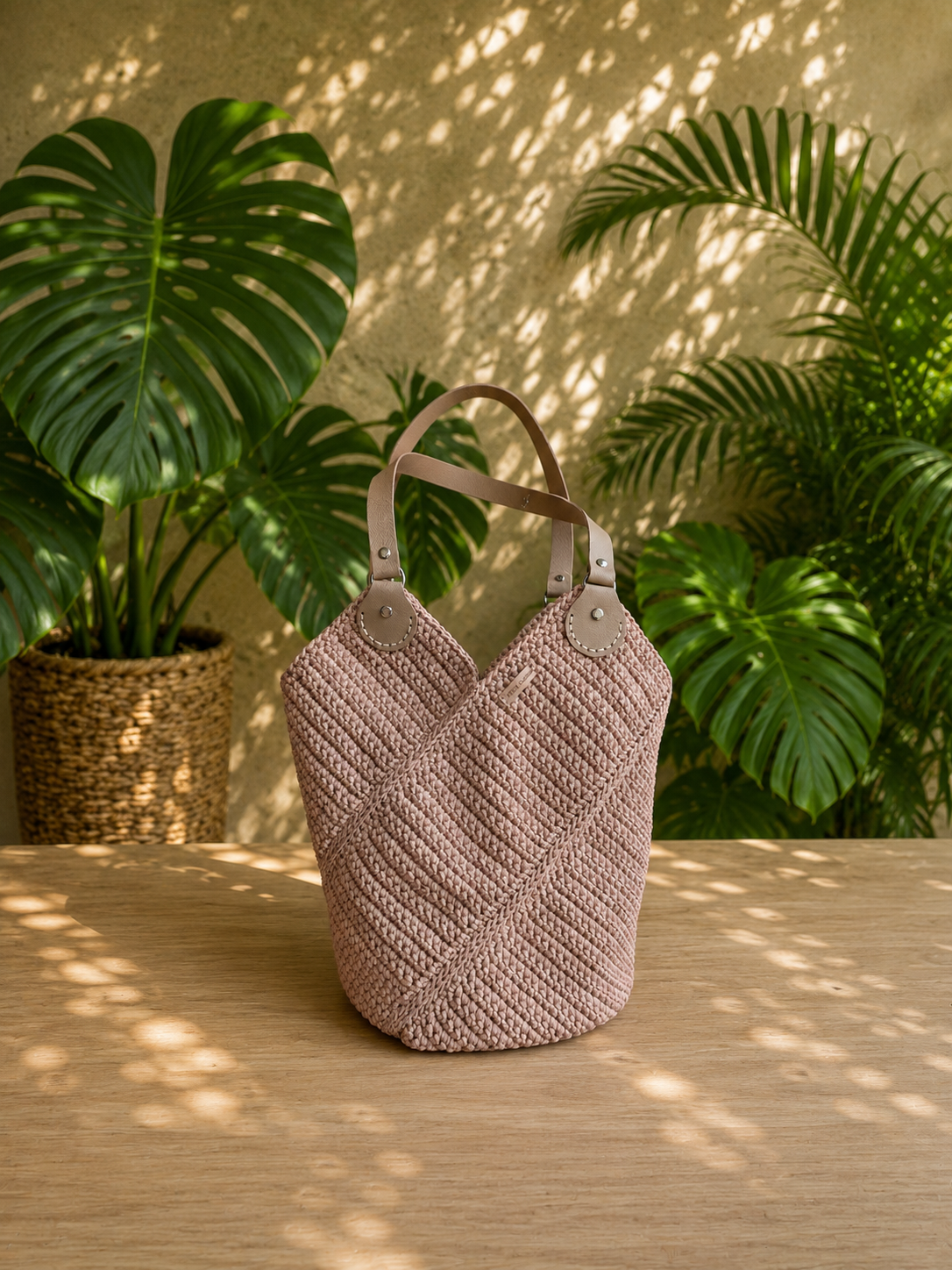 Inaya shopper bag crocheté anses en cuir fait main ArtemCréations