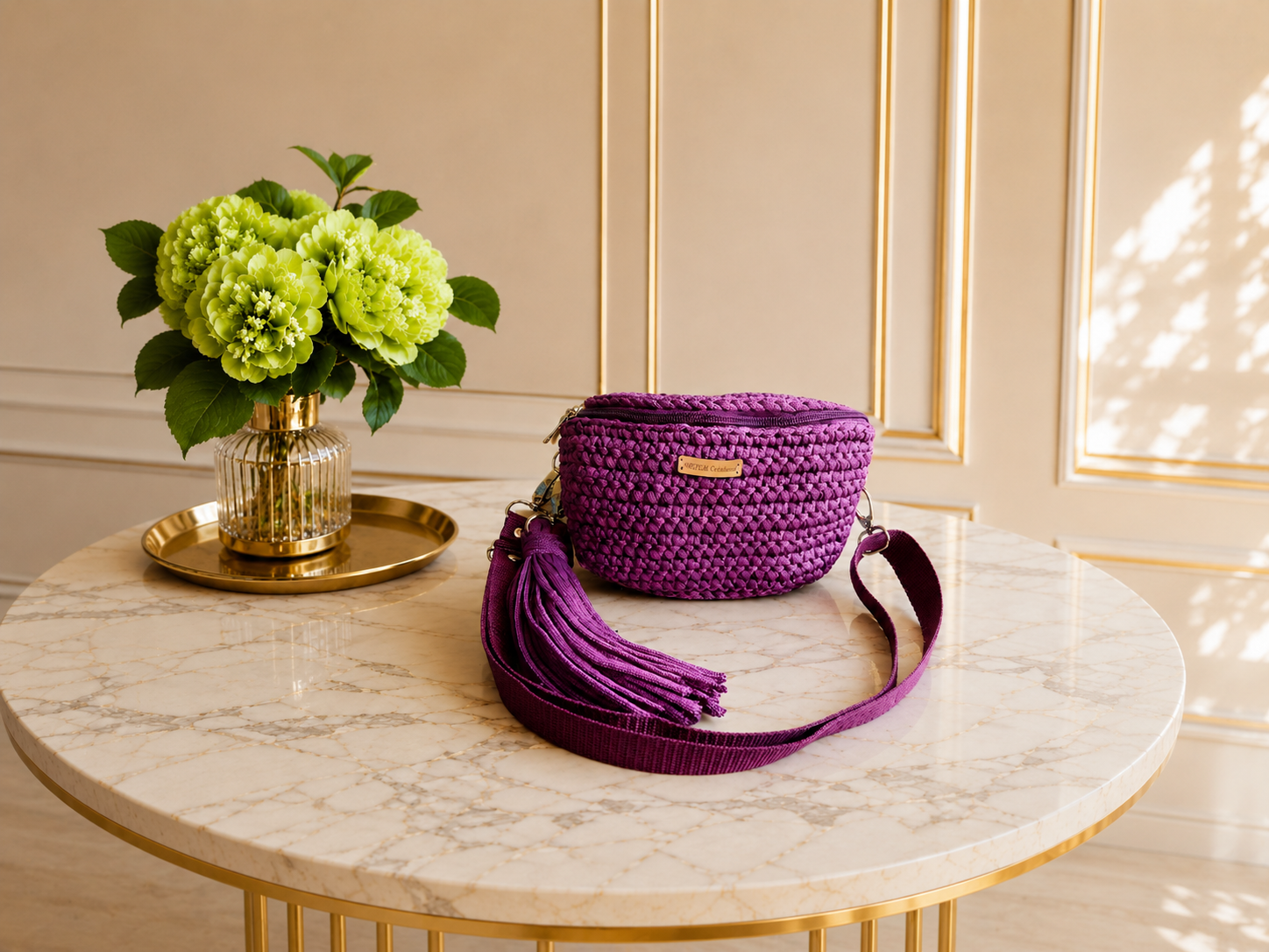Iris sac banane prune impériale crochet fait main ArtemCréations